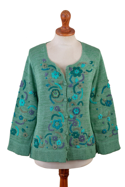 Green Floral Cotton Cardigan