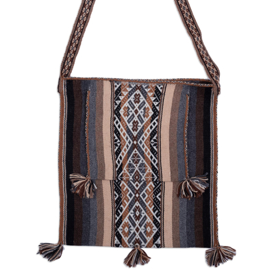 Hand Loomed Earth Tone 100% Alpaca Shoulder Bag from Peru