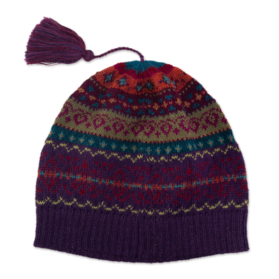 Jewel-Toned 100% Alpaca Knit Hat