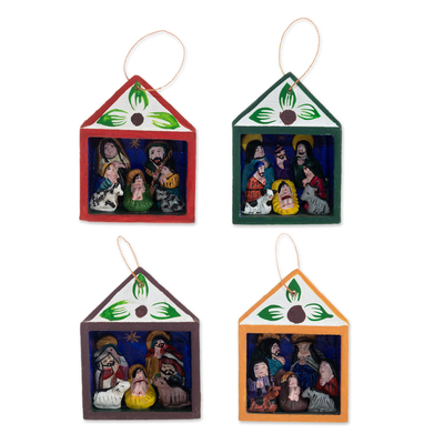 Hand-Painted Retablo Nativity Ornaments (Set of 4)