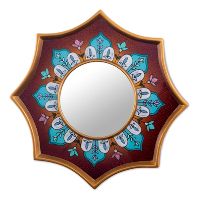 Maroon Hand Painted Glass Mirror