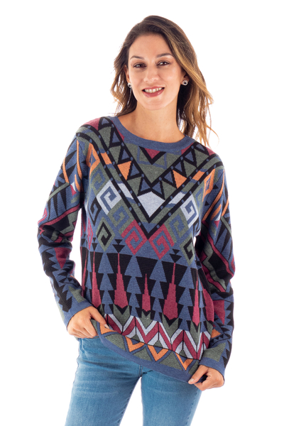 Eco-Friendly Multicolor Jacquard Pullover Sweater from Peru