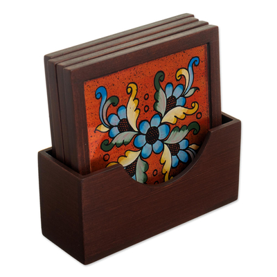 Artisan Crafted Glass and Wood Coasters (Set of 4)