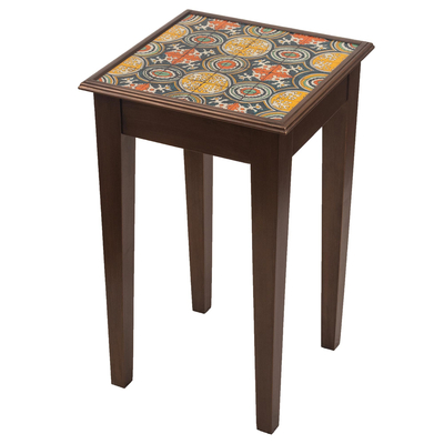 Cedar Accent Table With Geometric Painted Glass Top