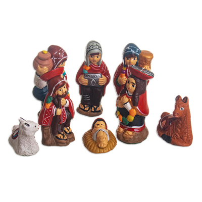 Hand Painted Ceramic Nativity Scene (8 Pieces)