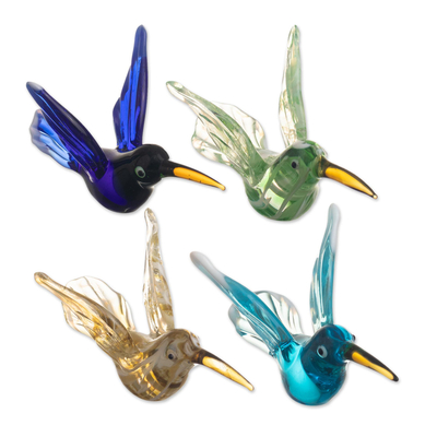 Handcrafted Glass Hummingbirds (Set of 4)