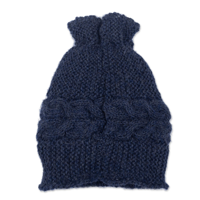 Blue Hand Crocheted 100% Alpaca Hat