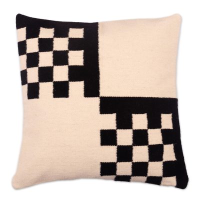 Handloomed Black and Ivory Cushion Cover