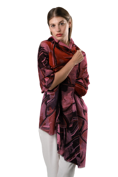 100% Modal Abstract Leaf-Patterned Shawl from Peru