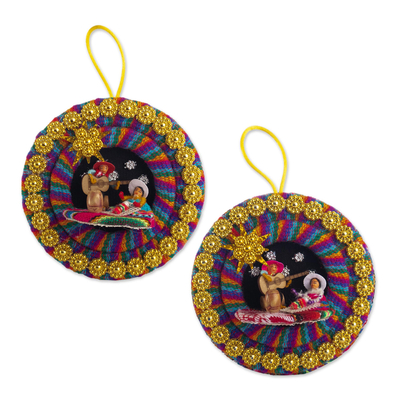 Colorful Fabric Nativity Ornaments (Pair)