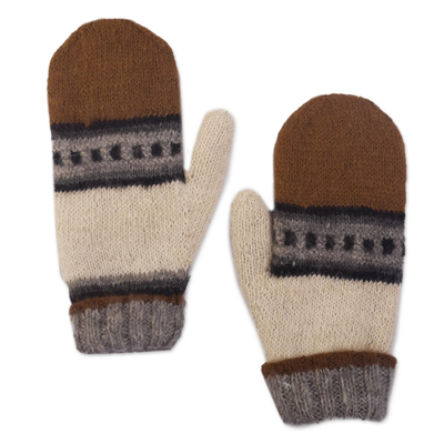 100% Alpaca Hand-Knit Undyed Mittens From Surco Peru
