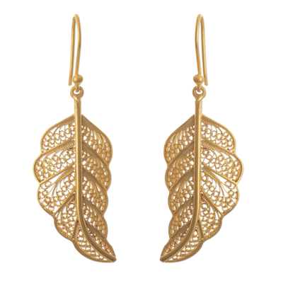 24k Gold-Plated Filigree Leaf Earrings