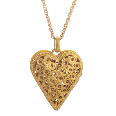 Handcrafted Heart Locket Necklace in 21k Gold Plate