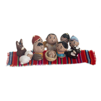 Ceramic Nativity Scene Figures With Andean Theme (10 Pieces)