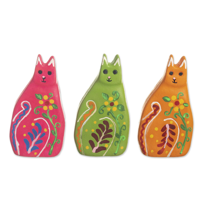 Hand Painted Ceramic Cat Figurines (Set of 3)