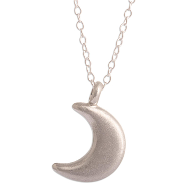 Crescent Moon Pendant and Chain Necklace of Sterling Silver