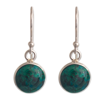 Blue-Green Chrysocolla Dangle Earrings in Sterling Silver