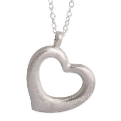 Sterling Silver Satin Finish Heart Pendant Necklace