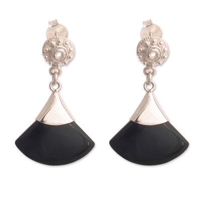 Matte Black Obsidian and Sterling Silver Dangle Earrings