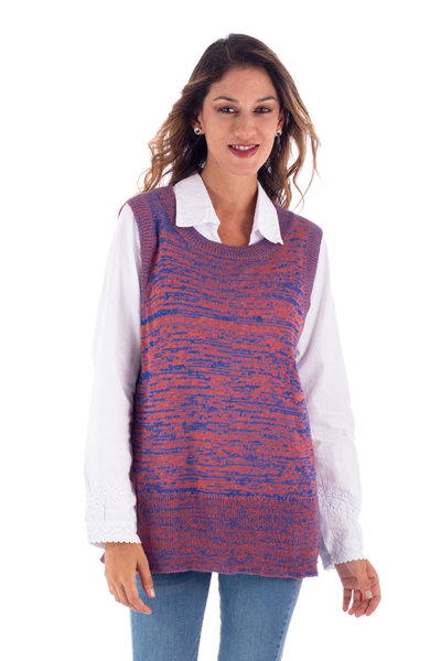 Blue and Orange Knit Sweater Vest in Cotton and Rayon