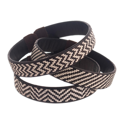 Three Brown Cuff Bracelets Woven with Colombian Cane Fiber
