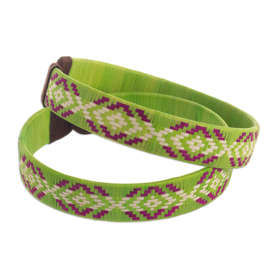 Green Cuff Bracelets Woven with Colombian Cane Fiber (Pair)