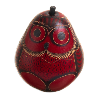 Dried Mate Gourd Box Painted in an Owl Motif from Peru