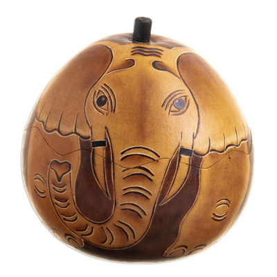 Dried Gourd with Burned Image of an Elephant from Peru