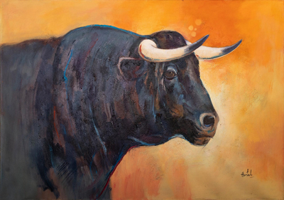 Signed Original Bull Painting from Peru