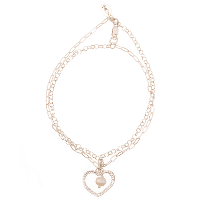 Double-chained Anklet with Heart Shaped Pearl Pendant