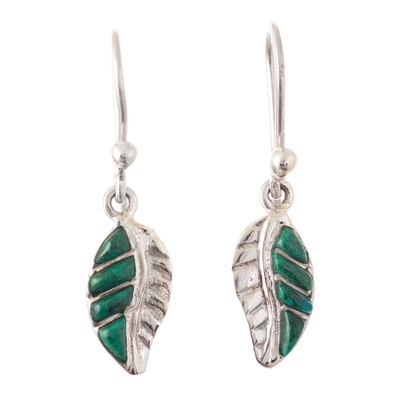 Fine Silver and Chrysocolla Leaf Dangle Earrings with Hooks