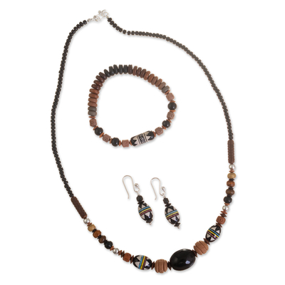 Andean Ceramic Necklace Bracelet and Earrings Set