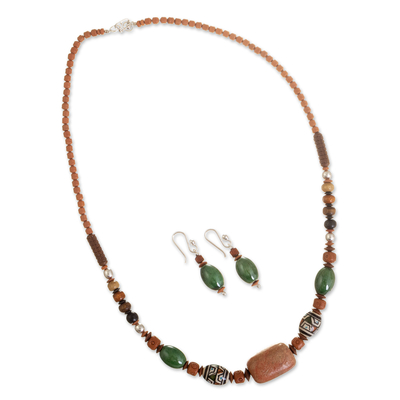 Jasper and Ceramic Beaded Necklace and Earring Set