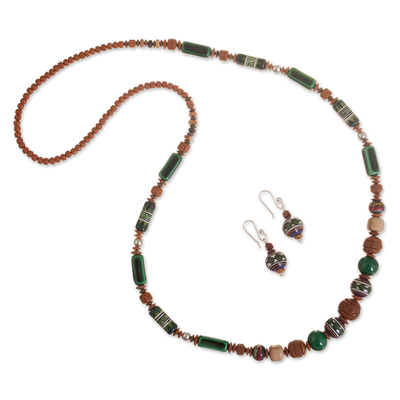 Ceramic Beaded Necklace and Earring Set in Earth Colors