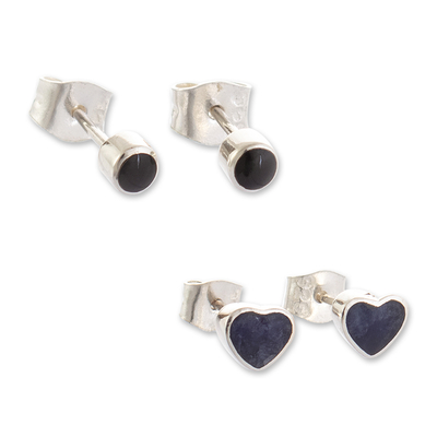 Sodalite and Obsidian Stud Earrings from Peru (2 Pairs)