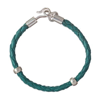 Handmade Turquoise Leather Braided Bracelet with Silver 925