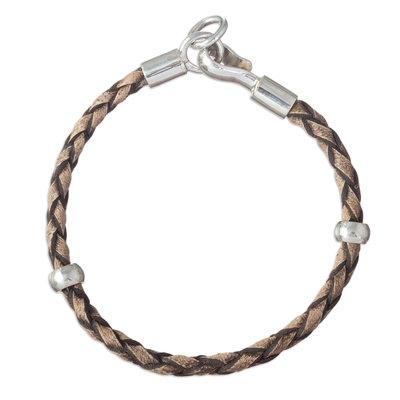 Braided Leather Bracelet with Sterling Silver