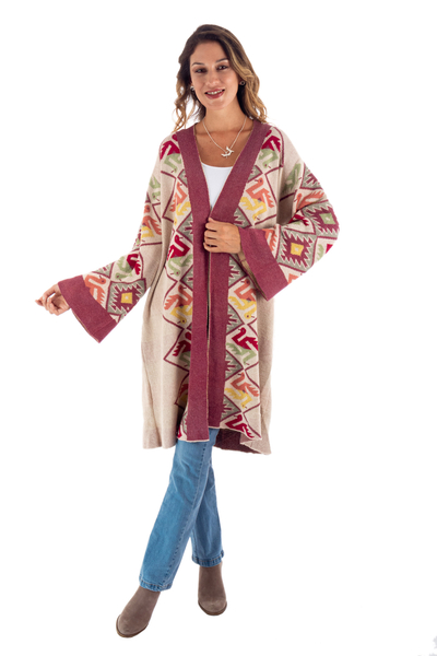 Peruvian Colorful Cotton Blend Cardigan with Andean Details