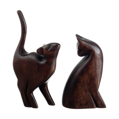 Hand-Carved Cat Themed Wood Sculptures from Peru (Pair)