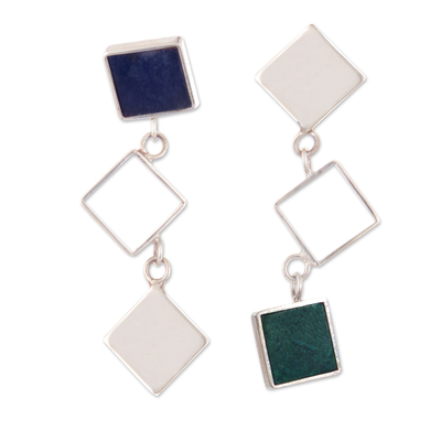 Sodalite and Chrysocolla Sterling Silver Dangle Earrings