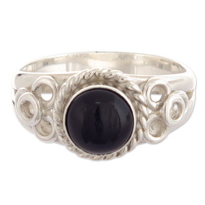Peru Silver and Obsidian Single Stone Ring