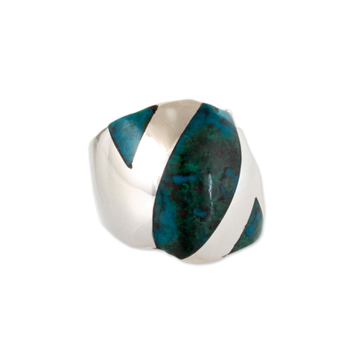 925 Sterling Silver Chrysocolla Band Ring Made in Peru