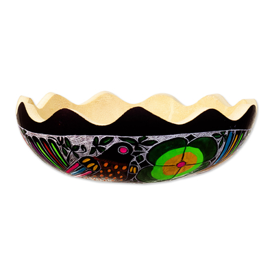 Hand-Painted and Carved Dried Gourd Catchall from Peru