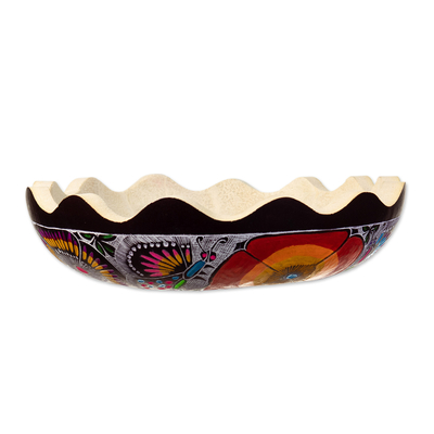 Hand-carved Hand-painted Dried Gourd Catchall from Peru
