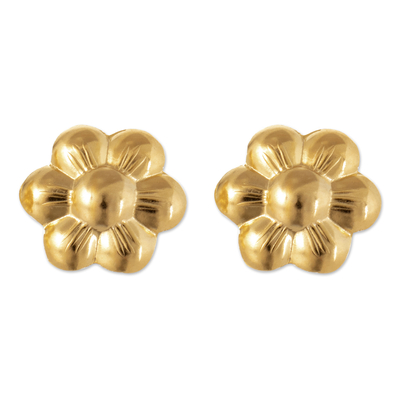 18k Gold-Plated Bronze Button Earrings Handcrafted in Peru