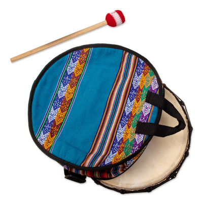 Leather and Cumaru Wood Drum Handcrafted in Peru