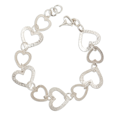 Heart-shaped Sterling Silver Link Bracelet Crafted in Peru