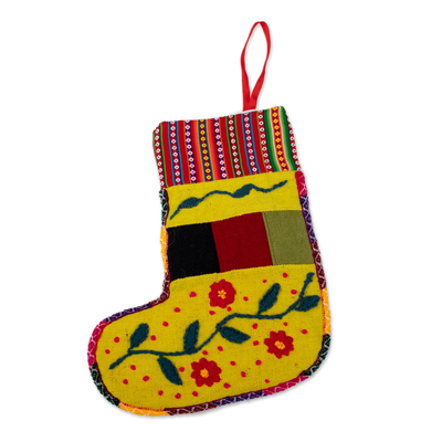 Handcrafted Yellow Christmas Stocking with Andean Details