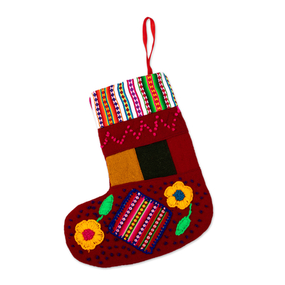 Handcrafted Red Christmas Stocking with Andean Details