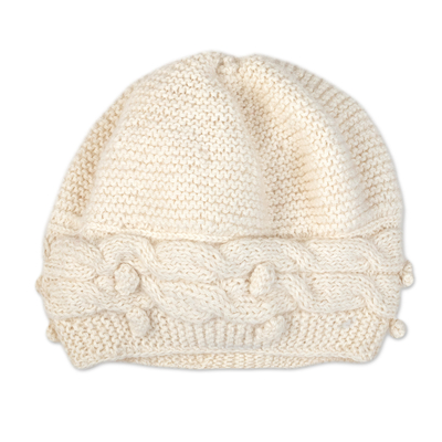 Cable Knit Ivory 100% Alpaca Hat Crafted in Peru